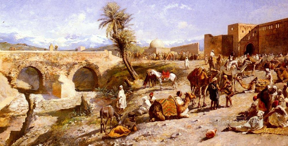 La llegada de una caravana a las afueras de Marrakech El árabe Edwin Lord Weeks Pintura al óleo